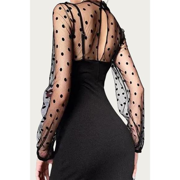 NEW MELODY FASHION polka dot mesh sleeve mini dress in black - Picture 3 of 4